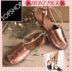 🌸HP🌺TOPSHOP Metallic Pink Lace Up Ankle Sandal